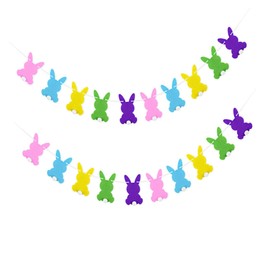 TOKIDNY 2pcs Easter Themed Buntings Festival Themed Bunny Banners Easter Hanging Banners
