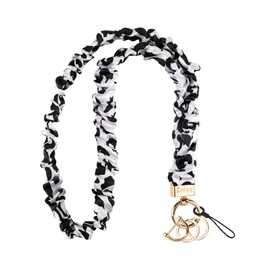 Stretchy Scrunchie Lanyard for ID Badges & Keys, Teacher Neck Lanyard with Retractable Keychain – Cute & Durable for Women (Cow Print)