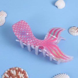 Mermaid Tail Hair Claw 5in Big Acrylic Ocean Animal Claw Hair Clip Non Slip Strong Hold Jaw Barrette Hair Clamp for Woman Girls Thick Fine Thin Hair Styling Accessory Set Hot Pink
