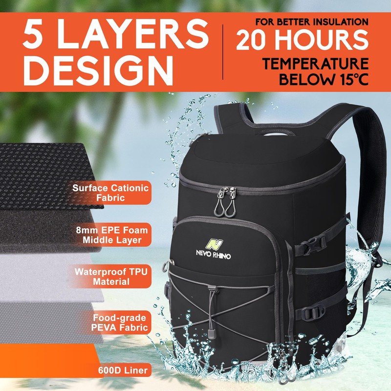 N NEVO RHINO Backpack Cooler, 54 Cans Insulated, Waterproof, Leakproof,