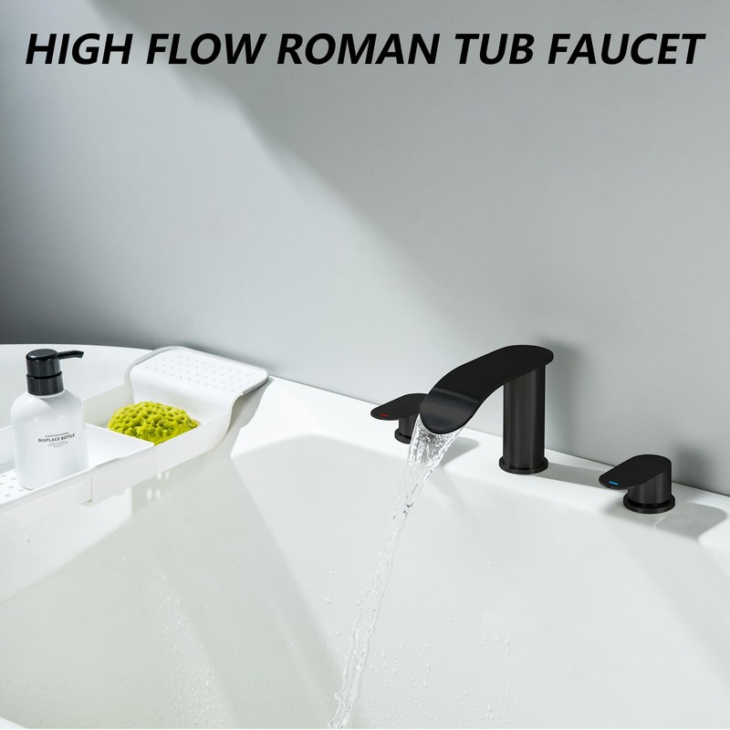 DOUBLUOEG Matte Black Roman Tub Faucet Deck Mount Waterfall Bathtub