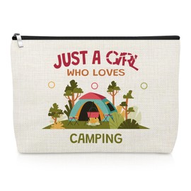 Gevody Happy Camper Gifts for Women Camping Lovers Makeup Bag Trip Gifts for Best Friends Travel Trailers Cosmetic Bag Christmas Birthday Vacation Present for Motorhome Outdoor Travel Cosmetic Pouch