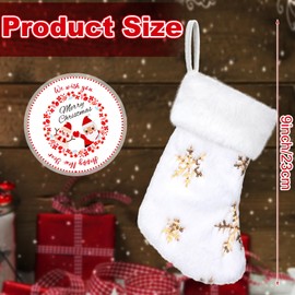 Glimin 12 Pcs 9 Inch Mini Christmas Stockings Faux Fur Xmas Stockings Small Plush Sequin Snowflake Stockings for Family Holiday Party Hanging Decoration Decor Gift(White, Gold)