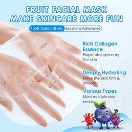 KONEUK 28 Pack Fruit Face Masks Skincare for Kids Girls, Sheet Collagen Face Mask for Women Skin Care, Bulk Hydrating Facial Mask for All Skin Types, Christmas Birthday Party Spa Gifts for Teens