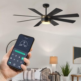 60 Inch Ceiling Fan with Lights and Remote Control, 8 Blade App Commercial Industrial Ceiling Fan with Lights Reversible Stepless Brightness and Color Temperature Ceiling Fan with Light. (Black-Gold)