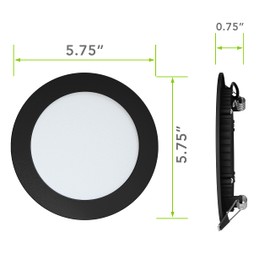 Leisure LED 5 Pack RV Boat Recessed Ceiling Light 720 Lumen Super Slim LED Panel Light DC 12V 5.75" 9W Full Aluminum Downlights Black (Cool White)