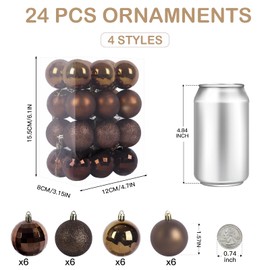 Christmas Baubles, 24 Pcs Xmas Baubles 6cm Christmas Decorations Hanging Christmas Balls Shatterproof Christmas Ornaments for Christmas Tree Home Festival Decoration(brown)