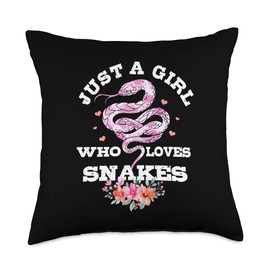 Girl Who Loves Snakes Ophiologist Clothing Just A Girl Who Loves Snakes Serpent Ophiologist Lover Throw Pillow, 18x18, Multicolor