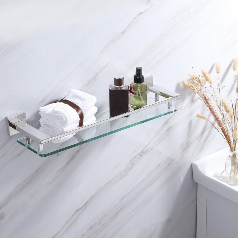 LANC Chrome Bathroom Shelf Glass Shelves 20-Inch Floating Tempered Glass