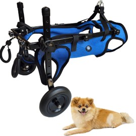 KAJILE Two-Wheeled Folding Dog Wheelchairs, Rear Leg Wheelchair for Small Pets, Adjustable Dog Wheelchair for Rear Legs, Blue, S