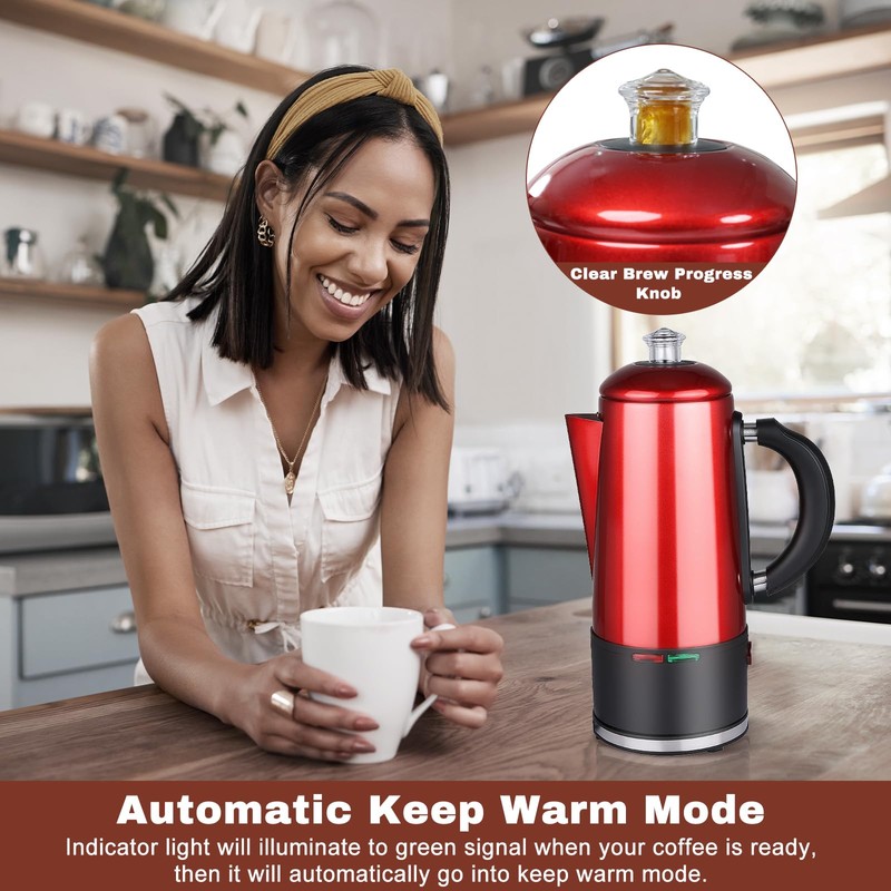 WerkWeit Electric Coffee Percolator 12 Cup Stainless Steel Percolator Coffee