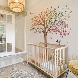 Runtoo Large Tree Wall Decals Peel and Stick 4 Seasons Leaves Bird Wall Art Stickers for Nursery Classroom Living Room Bedroom Decor