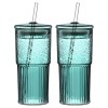 20 oz 2-pack Green Glass Straw Cup with Vertical Pattern