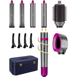 T-GOGO Hair Dryer Brush Professional: 6 in 1 Hot Air Hair Styler & Dryer Set, Powerful Hair Air Curling Iron High-Speed Negative Ionic Blow Dryer, Auto-Wrap, No Heat Damage (Purple)