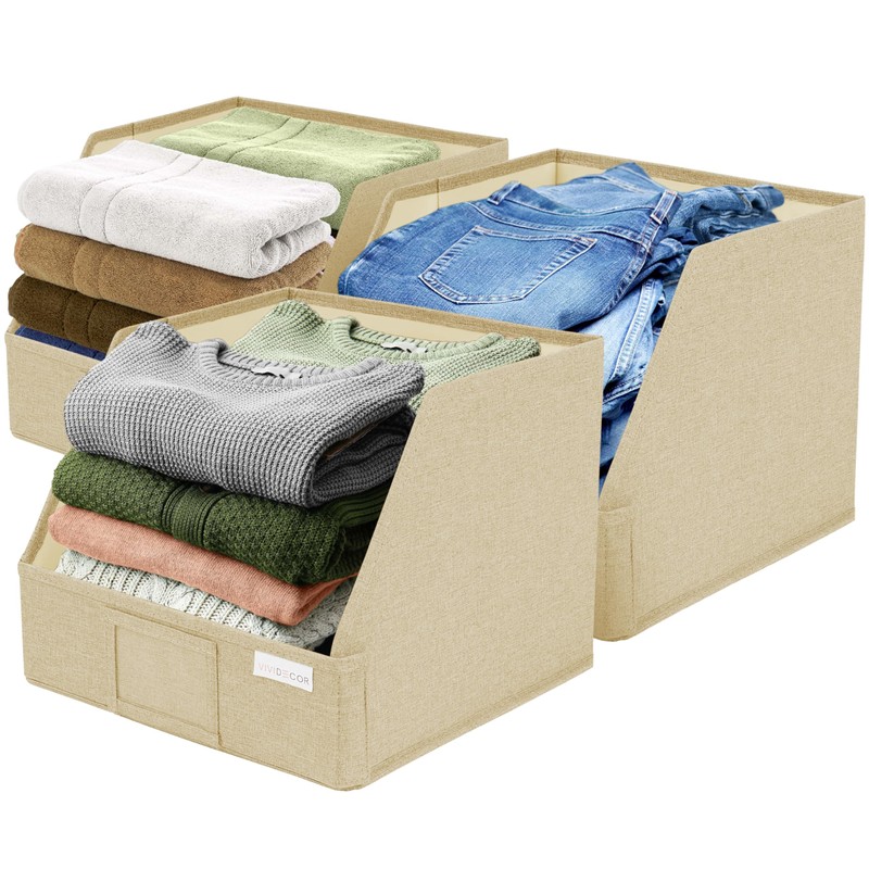 VIVIDECOR Trapezoid Storage Bins – 3-Pack Closet Shelf Organizer &