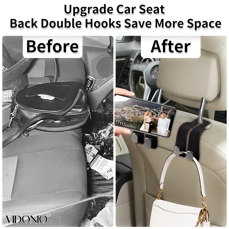 Upgrade 2 Pack Car Hooks for Headrest,Car Seat Back Storage