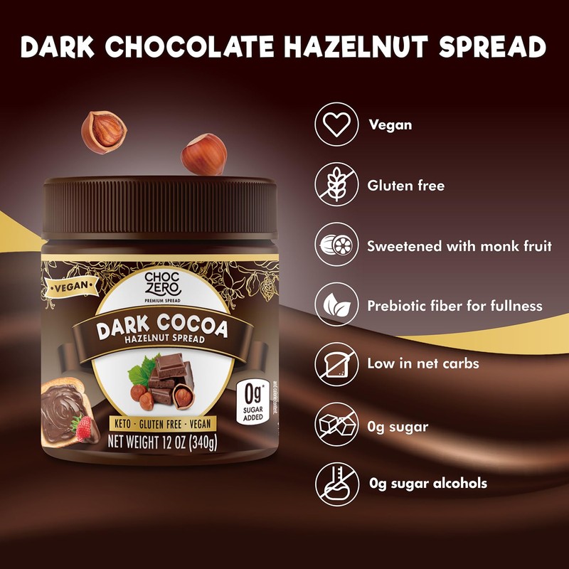 Vegan Cocoa Hazelnut Spread by ChocZero - Keto Friendly, Sugar