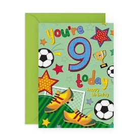 Ninth Birthday Card for Boys - Happy 9th Birthday Greeting Card for Kids - Football Age 9 - Nine Year Old - Son - Toddler - Comes With Stickers - By Central 30
