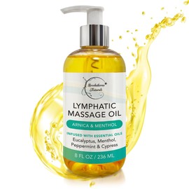 Lymphatic Drainage Massage Oil | 100% Natural Massage Oil for Massage Therapy | Premium Quality with Arnica Eucalyptus & Menthol | for Post Surgery Recovery & Detox | 8oz by Brookethorne Naturals