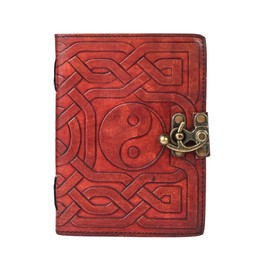 HIDEGHAR Vinatge Yin & Yang Handmade Leather Journal 200 Antique Deckle Edge Paper With Antique Clasp Lock Daily Diary For Home, Office, Travelling, Collage For Men & Women