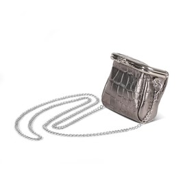 chushui Gunmetal Crocodile Embossed Mini Purse,Chain Gothic Tiny Bag, Micro Coin Wallet for Women,Kiss Lock Leather Crossbody Bag