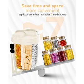 Large Pill Organizer,Supplement Organizer for 7 Different Vitamins,Pill Dispenser with Anti-Mixing Design,Easy to Retrieve Meds,Includes 20 Pcs Labels,BPA-Free Travel Pill Organizer (Cream White)
