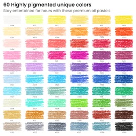 ARTEZA Oil Pastels for Artists, 60 Soft Oil Pastels in Assorted Colors, Pastel Crayons Artist Supplies for Blending and Smoothing