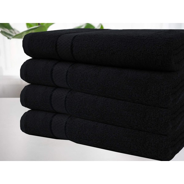 Casabella Pack of 4 Large Jumbo Bath Sheets 100% Egyptian Combed Cotton Big Beautiful Towels_Black_4pcs
