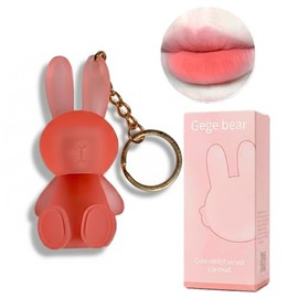 Labial Coreano Importado con Diseño de Conejito Lindo y Llavero Tinta Mate Hidratante de Larga Duración, Accesorio Kawaii Portátil para Bolso o Mochil