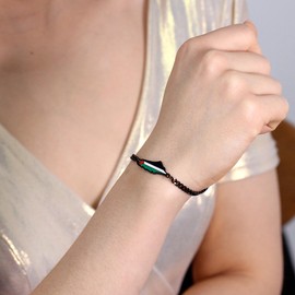 Oneress Adjustable Palestinian Pride Bracelet, Red Green Black Beads with Stylish Cuban Chain, Middle Eastern Resistance Jewelry, Spiritual & Ethnic Identity YA5031 Black