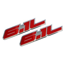 ERPART 6.1L Liter RED on Polished Silver Hemi Engine Real Aluminum Emblem Badge Compatible with Dodge Charger Challenger Magnum Jeep Grand Cherokee Chrysler Hemi 300C SRT-8 SRT8 SRT RT (Pack of 2)
