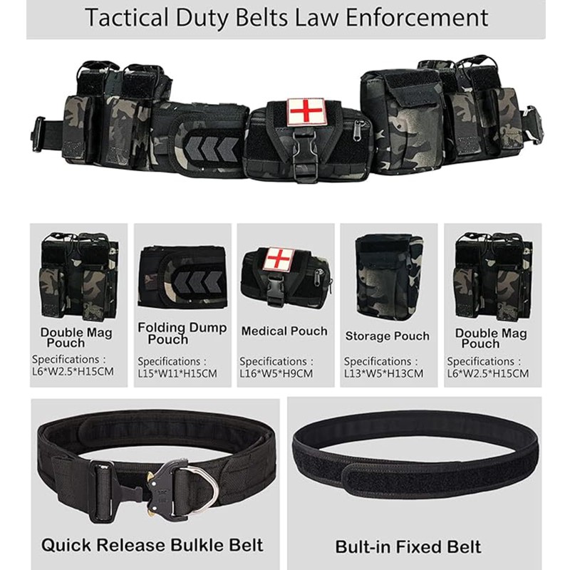 CrogaGear Tactical Battle Belt with Quick Release & Accessory Pouches