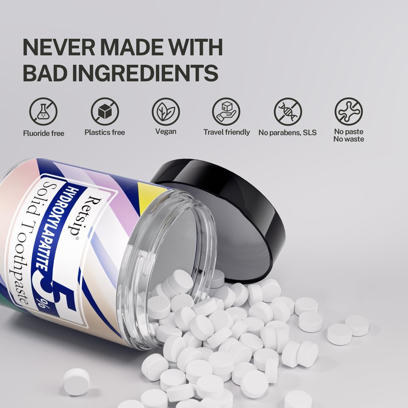 Retsip Toothpaste Tablets - 5% Nano Hydroxyapatite, Fluoride Free, Travel