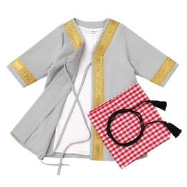 ABEWIP Newborn Baby Boy Muslim Abaya Sets Outfits Black Gold Kaftan White T Shirt Red Turban Arabic Dubai Outfits Grey 12-24M