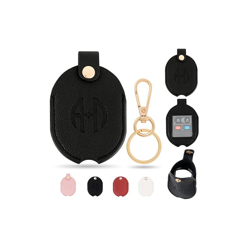 Leather Car Key Fob Cover Sleeve Protector with Keychain