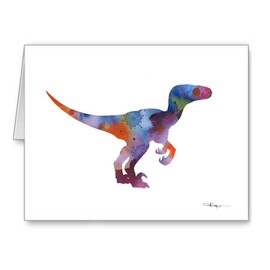 DJ Rogers Fine Art Velociraptor - Set of 10 Dinosaur Note Cards With Envelopes