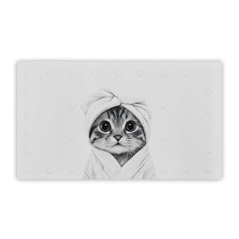 INDAJEDN Funny Bathrobe Cat Bathtub Mat Non Slip 15.7x27.6 Inch, Bath Shower Mats for Tub Kids Adults Bathroom Floor with Drain Holes and Suction Cups, Cat Bathroom Rug, Machine Washable