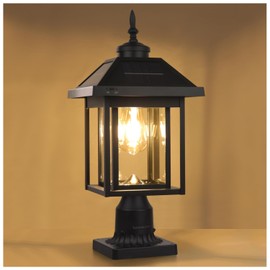 Kemeco Solar Post Light Outdoor, Upgraded ST4342Q Dusk to Dawn Solar Lamp Post Light with Pier Mount Base Bright Sandy Colored LED, Waterproof Aluminum Fence Pole Lights for Gates Yard Path Garden