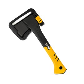 JCB 14’’ (32cm) Multitask Camping Axe, Ergonomic TPR Grip, Lightweight, Fiberglass Handle, Protective Carrying Sheath, Hatchet Tool for Splitting Firewood, Chopping, Kindling, and Cutting Branches