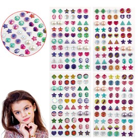 AUGSUN 240 Piece Sticker Earrings 3D Gems Girls Earrings Self-Adhesive Glitter Craft Crystal Stickers