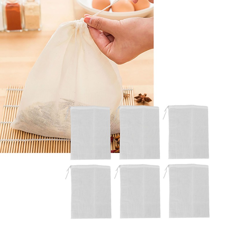 12Pcs Reusable Empty Tea Bags Drawstring Spice Cheesecloth Soup Bags