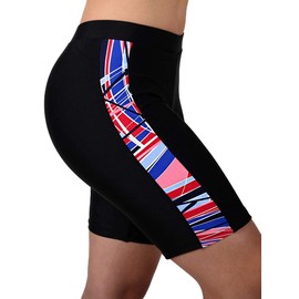 Adoretex Women's 4 Way Stretch Sport Board Shorts Swimsuit Bottom Skinny Capris Swim Shorts-FJ001-Black/Americana-Medium