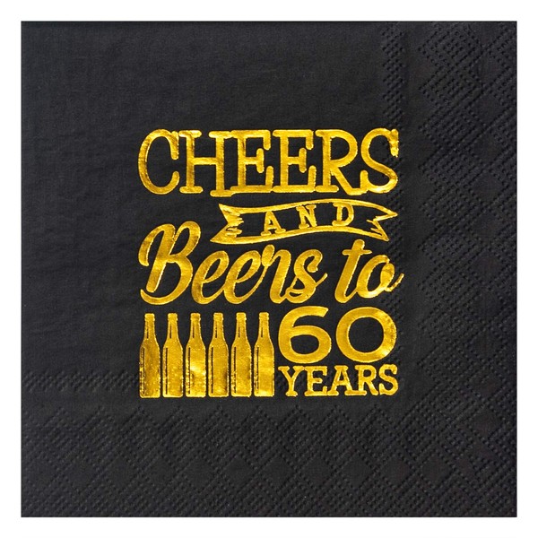 Crisky Cheers and Beers Servilletas de cumpleaños, Cheers to 60 Year, 50 Unidades