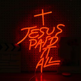 LIUOZHTEA Jesus Paid It All Neon Sign Red Cross Neon Light for Wall Decor Dimmable Jesus Cross LED Light Up Sign for Christian Church Christams Home Wedding Decor Birthday Gifts(16.7 * 12.8In)