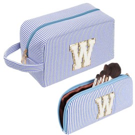 Cosmetic Bag Travel Make Up Bag Cute Initials Cord Blue Cosmetic Bag Gift for Women, Girlfriends, Best Friends with Small Cosmetic Bag, W