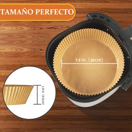 Ausein Papel para Freidora de Aire Redondo de 125Pzs, 7.9in Forro de Papel Desechable para Air Fryer de Grado Alimenticio, Papel para Hornear Antiadherente, para Freidoras, Hornos, Microondas y Sarté