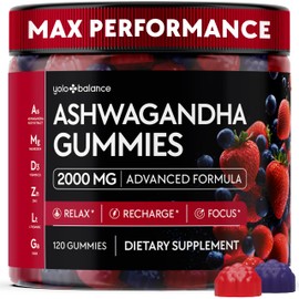 Ashwagandha Gummies – 120 Count - 2000 MG Ashwagandha Supplements with L-Theanine, GABA, Magnesium, Turmeric, Zinc & Vitamin D3 – Sugar-Free, Vegan, Non-GMO–Natural Support for Balance