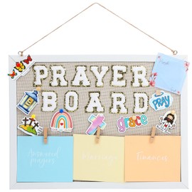 113 Pcs Prayer Board Kits for Women Cork Bulletin Board with Colored Envelopes Wooden Push Pins Religious Stickers Bible Verse Sticky Note Embroidered Letter Patches Christian Gift Sets for Wall Decor