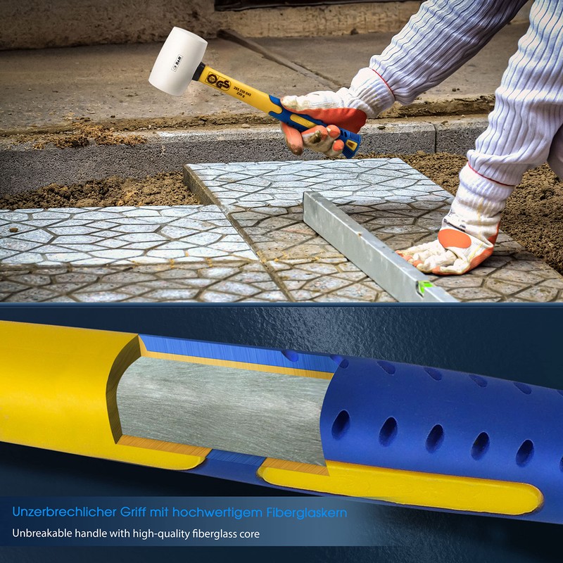 S&R Rubber Mallet White, 45 mm Diameter, with Fiberglass Handle,