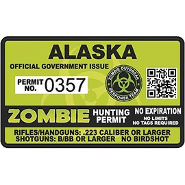 Alaska AK Zombie Hunting Permit - Hunter Response Team Unit 4" Outbreak Sticker